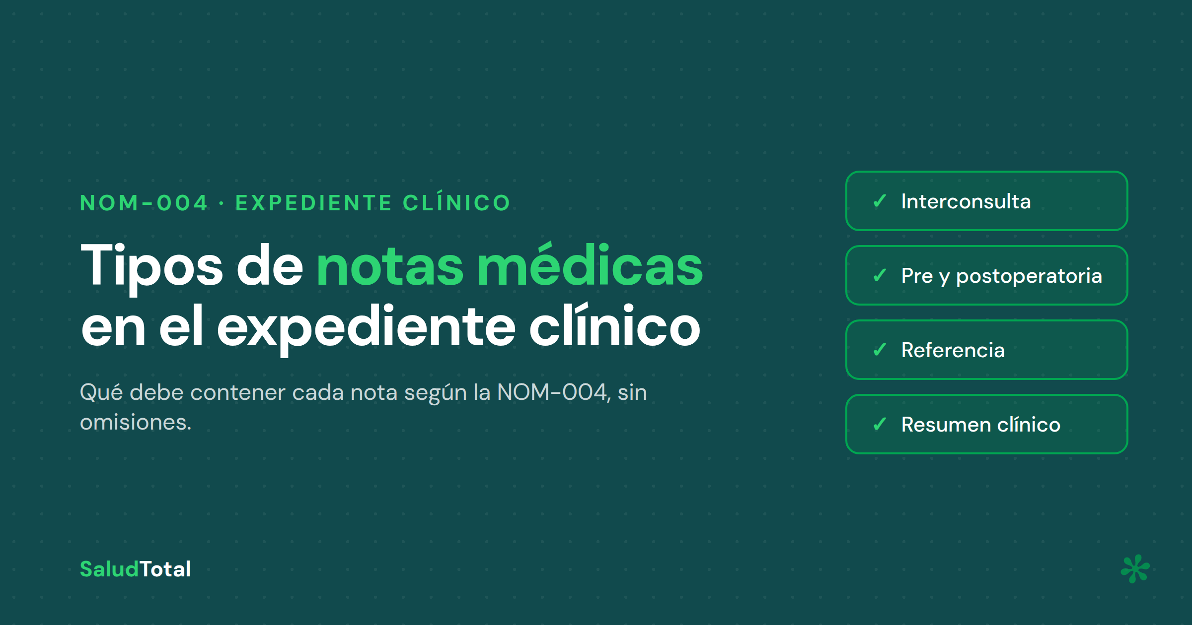 Tipos de notas médicas en el expediente clínico (NOM-004): interconsulta, preoperatoria, postoperatoria, referencia y resumen clínico